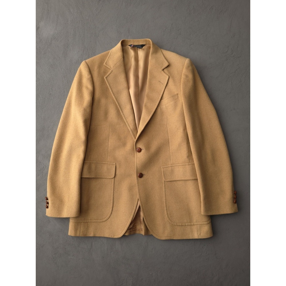 Vintage 1980s John Alexander Made In USA Beige Camel Wool Blazer Jacket 40